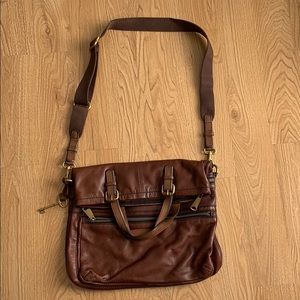 FOSSIL brown leather crossbody work bag